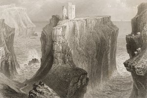 Zamek Dunseverick, hrabstwo Antrim, Irlandia Północna, z „Krajobrazy i starożytności Irlandii” George