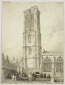 Na zewnątrz kościoła Temple, ukazujący internowanie, ok. 1825 (ołówek i akwarela na papierze) autorstwa William Henry Bartlett