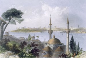 Ogólny widok Konstantynopola z Scutari, ok. 1850 (kolorowa akwatinta) autorstwa William Henry Bartlett