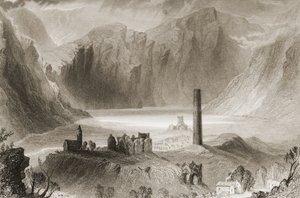 Glendalough, hrabstwo Wicklow, Irlandia, z „Krajobrazy i starożytności Irlandii” George