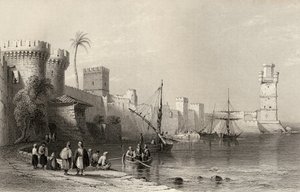 Port Rodos, Grecja, ryty J.C. Armytage (1820-97)