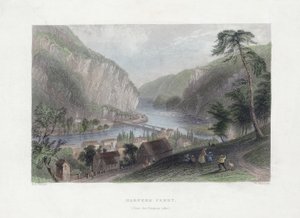 Harpers Ferry (od strony Potomac), wyd. 1839 (ręcznie kolorowane grawerowanie) autorstwa William Henry Bartlett