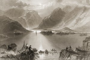 Killary Harbour, hrabstwo Mayo, Irlandia, z „Krajobrazy i starożytności Irlandii” George