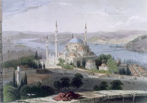 Meczet i grób Sulejmana, ok. 1850 (kolorowa akwatinta) autorstwa William Henry Bartlett