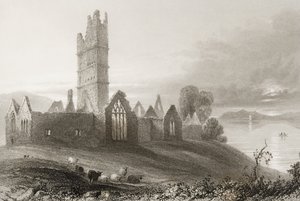 Opactwo Moyne, hrabstwo Mayo, Irlandia, z „Krajobrazy i starożytności Irlandii” George