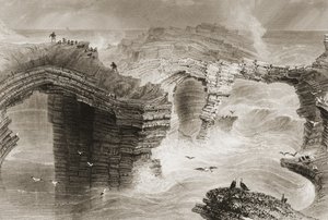Naturalne mosty w pobliżu Kilkee, hrabstwo Clare, Irlandia, z „Krajobrazy i starożytności Irlandii” be George Virtue, lata 60. XIX wieku autorstwa William Henry Bartlett
