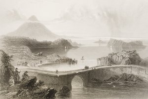 Most pontonowy w Lough Conn, hrabstwo Mayo, Irlandia, z „Scenery and Antiquities of Ireland” George