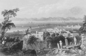 Rodos, starożytny Dodanim, z kanałem między wyspą a Azją Mniejszą autorstwa William Henry Bartlett