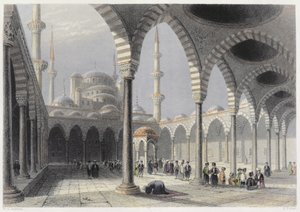 Dziedziniec Meczetu Sułtana Achmeta, Stambuł, grawerowany przez S. Fishera, ok. 1850 (akwatinta) autorstwa William Henry Bartlett