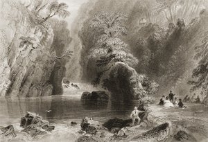 Rzeka Dargle, hrabstwo Wicklow, z „Krajobrazy i starożytności Irlandii” George