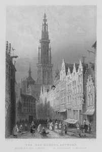 Targ jaj, Antwerpia (grawerowanie) autorstwa William Henry Bartlett