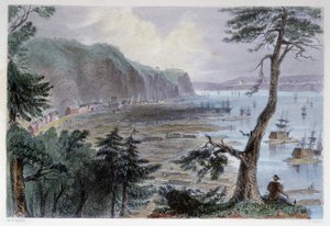 Osadzanie drewna w okolicach Quebecu - w „” kanadyjskiej scenerii zilustrowanej” przez Bartletta W.H. autorstwa William Henry Bartlett