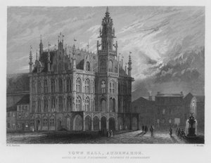Ratusz, Audenarde (grafika) autorstwa William Henry Bartlett