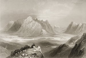 Widok z Cloonacartin Hill, Connemara, hrabstwo Galway, z „Krajobrazy i starożytności Irlandii” George