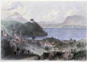 Widok na Georgeville i jezioro - w „Kanadyjskiej scenerii ilustrowanej” Williama Henry