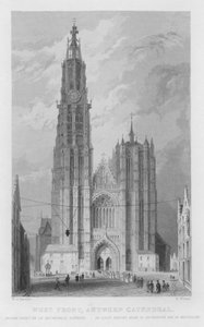 Front Zachodni, Katedra w Antwerpii (grawerowanie) autorstwa William Henry Bartlett