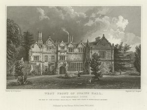West Front Spains Hall, Finchingfield, Essex, siedziba Johna Ruggles Brice, Esquire autorstwa William Henry Bartlett