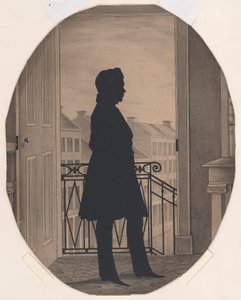 Sylwetka młodego mężczyzny przed otwartym oknem, zwróconego w prawo, przed rokiem 1860. autorstwa William Henry Brown