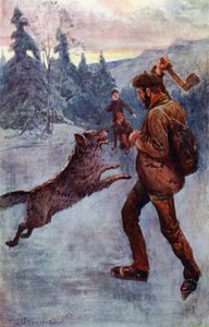 „Wypalił; a bestia w chwili, gdy zaczynała skakać, przewróciła się, warcząc i sycząc” (kolor lito) autorstwa William Henry Charles Groome