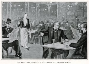 W Cafe Royal: Scena sobotniego popołudnia, ok. 1900 (lito) autorstwa William Henry Humphris