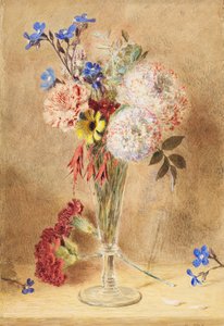 Kwiaty w szklanym wazonie (wc na karcie) autorstwa William Henry Hunt