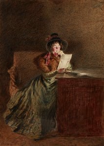Dziewczyna czytająca list przy świetle lampy (akwarela i ołówek) autorstwa William Henry Hunt