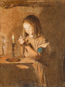 Nawlekanie igły: Młoda krawcowa, ok. 1845 (wc na papierze) autorstwa William Henry Hunt