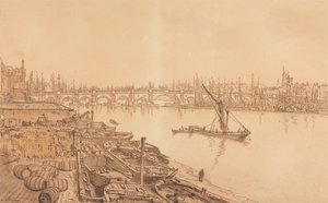 Widok starego londyńskiego mostu autorstwa William Henry Hunt