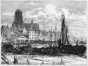 Widok na Frankfurt nad Menem z kościołem Białych Dam w tle, grawerowane przez Cuttsa i Harrisona autorstwa William Henry James Boot
