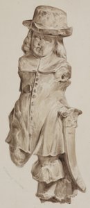 Rzeźbiona postać w dębie, kiedyś w drzwiach domu zbudowanego na miejscu Boars Head Tavern, Eastcheap, 1834 (wash on paper) autorstwa William Henry Kearney