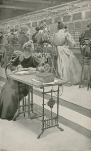 W pracy w pokoju telefonicznym autorstwa William Henry Margetson
