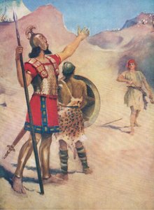 Dawid i Goliat, z The Bible Picture Book wydanej przez Thomasa Nelsona, ok. 1950 autorstwa William Henry Margetson