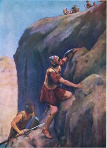Jonathan i jego nosiciel zbroi, z The Bible Picture Book wydanej przez Thomasa Nelsona, ok. 1950 autorstwa William Henry Margetson