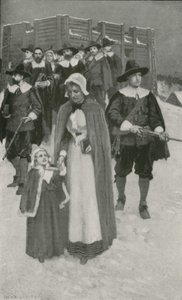 Dzień szabatu z Ojcami Pielgrzymami w ich pierwszej osadzie w New Plymouth autorstwa William Henry Margetson