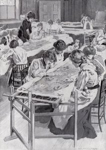 Uczniowie Królewskiej Szkoły Sztuk Pięknych Haftowanie Królewskiej Szaty Koronacyjnej autorstwa William Henry Margetson