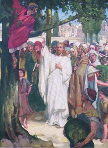 Zacheusz, z The Bible Picture Book wydanej przez Thomasa Nelsona, ok. 1950 autorstwa William Henry Margetson