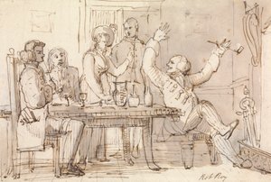 Ilustracja do Roba Roya: Wnętrze z imprezowym piciem autorstwa William Henry Pyne