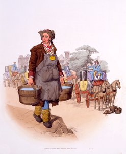 Watercarrier z licencją GR 198 (Georgius Rex), z „Strój Wielkiej Brytanii; Rzadki i przekonujący widok klasy robotniczej przy pracy”, 1808 autorstwa William Henry Pyne