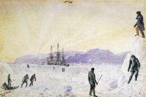 HMS Terror uwięziony w lodzie w pobliżu wyspy Southampton, Nunavut, Kanada" Akwarela autorstwa Williama Smytha, styczeń 1837 r. Narodowe Muzeum Morskie, Greenwich, Londyn autorstwa William Henry Smyth