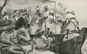 Brytyjski oficer marynarki remontuje arabskiego niewolnika dau (lito)