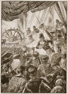Około trzydziestu członków załogi wykonało mały pokaz oporu, ilustracja z „Bitwy XIX wieku” autorstwa Archibalda Forbesa, G.A. Henty i major Arthur Griffiths