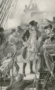 Admirał Rodney kieruje bitwą na pokładzie „Groźnego” autorstwa William Heysham Overend