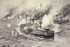 Bitwa nad rzeką Yalu 17 września autorstwa William Heysham Overend