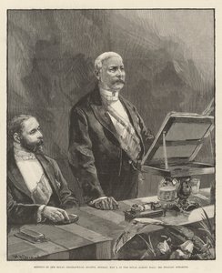 Spotkanie Królewskiego Towarzystwa Geograficznego, poniedziałek, 5 maja, w Royal Albert Hall, przemawia pan Stanley autorstwa William Heysham Overend