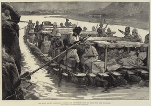 Nasi żołnierze opuszczający Afganistan, spławiający chorych i rannych w dół rzeki Cabul z Jellalabadu autorstwa William Heysham Overend