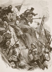 „Wsiadł Rogers, wspierany przez porucznika Lenona”, ilustracja z „Bitwy XIX wieku” Archibalda Forbesa, G.A. Henty i major Arthur Griffiths
