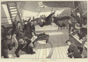 Zarzuć małpę! Szkic na pokładzie HMS Inconsant autorstwa William Heysham Overend