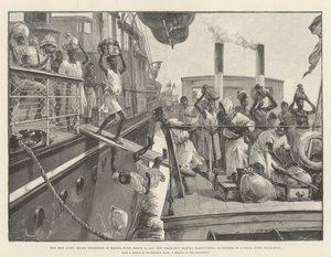 Emin Pasha Relief Expedition w Banana Point, 18 marca 1887, parowiec Madura przenoszący pasażerów na parowiec na rzece Kongo autorstwa William Heysham Overend