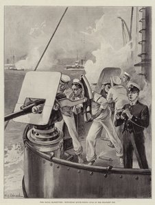 Manewry morskie, szybkostrzelne działa Hotchkiss w wojskowej bluzie autorstwa William Heysham Overend