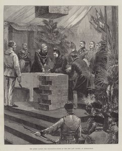 Królowa kładzie kamień węgielny pod nowe sądy w Birmingham autorstwa William Heysham Overend